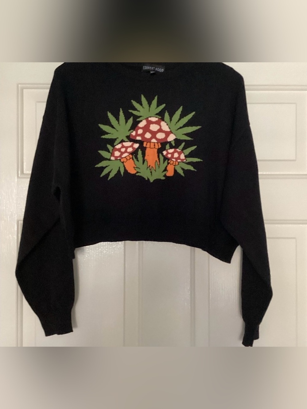 Current Mood Grow Your Own Way Cropped Mushroom Weed Sweater - Medium